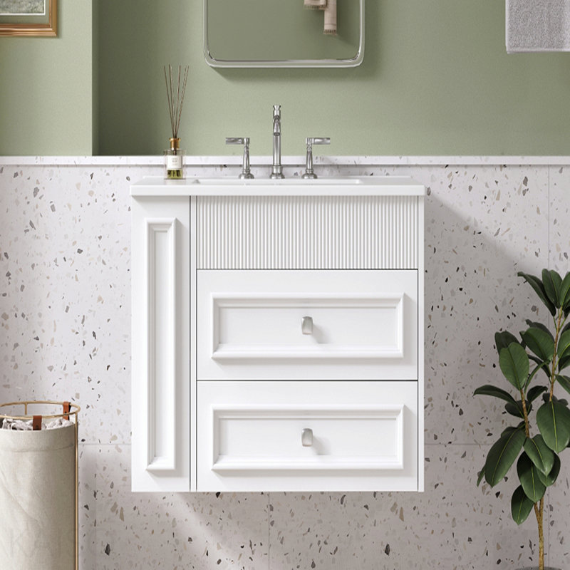 Meuble-lavabo mural de 30 po, armoire de rangement flottante avec 2 tiroirs, lavabo simple en céramique à 3 trous, armoire moderne.