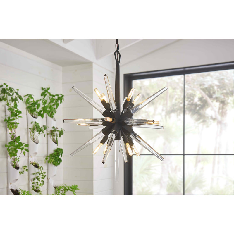 Ariel Sleek Black Crystal 12-Light Mid-Century Chandelier