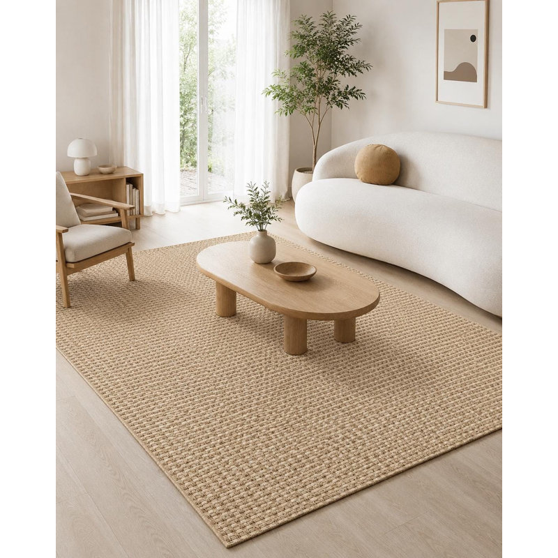 Tapis texturé brun tissé à plat en polypropylène tissé à la machine, Medium — 5'3" x 7'7"