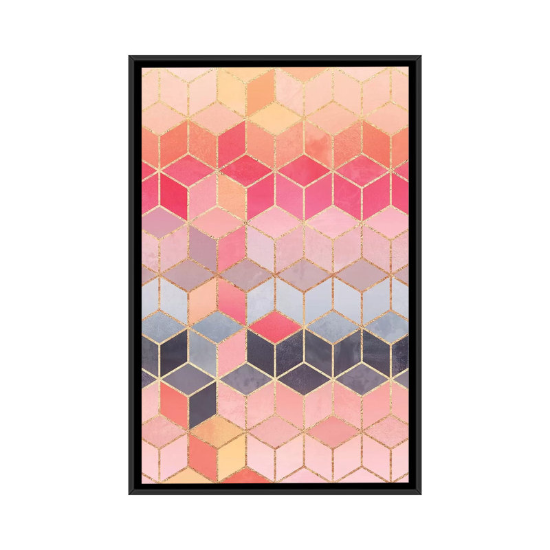 " Happy Cubes " by Elisabeth Fredriksson, 26" H x 18" W x 1.5" D, Black Framed Canvas, No Mat