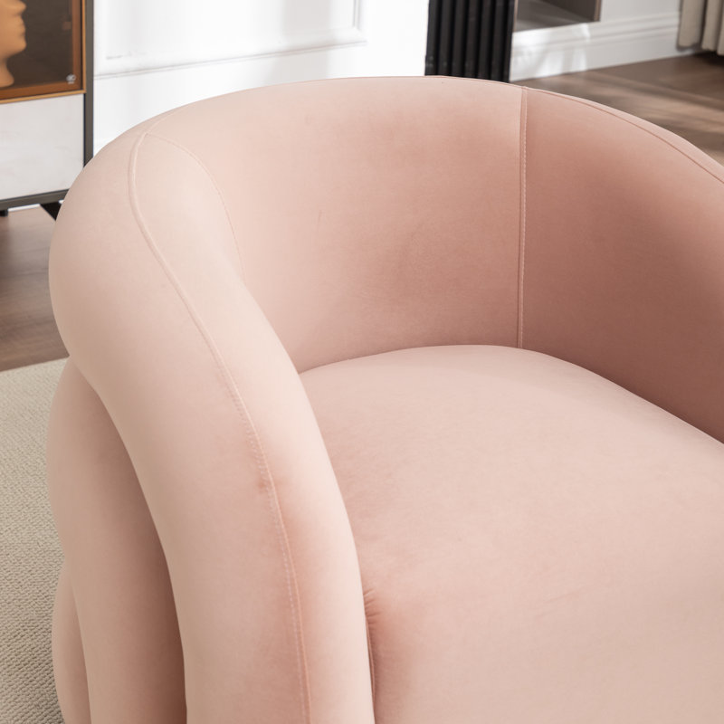 Fauteuil demi-tonneau pivotant rembourré Coyle, Velours rose, 1