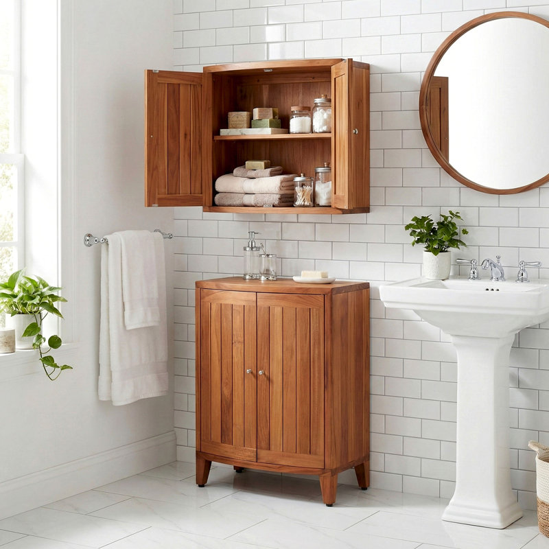 Armoire de rangement murale en teck avec portes Manada