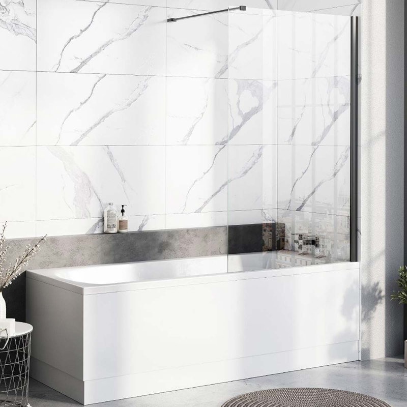 950mm W x 1550mm H Frameless Tub Door with Clear Glass, Black