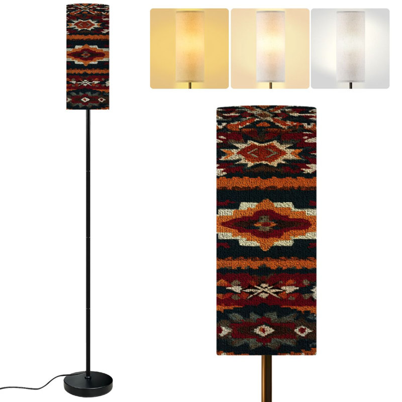  68.5" Standing Floor Lamp Tribal southwestern native american navajo seamless Ethnic fashion Dimmable Metal Pole Lamp with Linen Lampshade LED Bulb Included