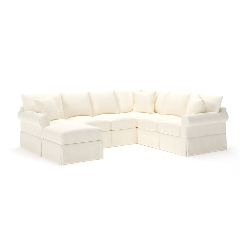 Amari Slipcovered U-Shaped Sectional, Left Hand Facing, Conversation Pearl Basketweave