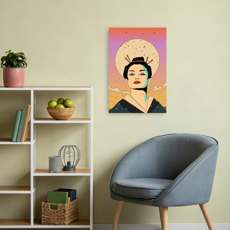 «Geisha Moon», art mural élégant et paisible, 24" H x 16" W