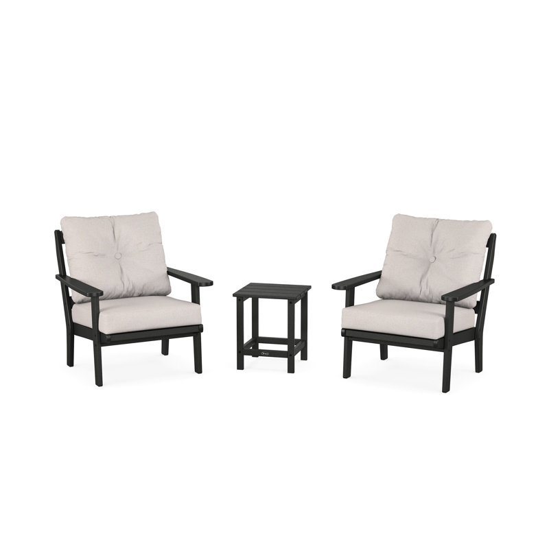 Cape Cod 3-Piece Deep Seating Set, Dune Burlap Revolution®, Charcoal Black