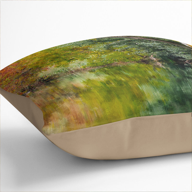 Autumn Forest Lake Painting Square Throw Cushion, Stone, 55cm H x 55cm W x 20cm D