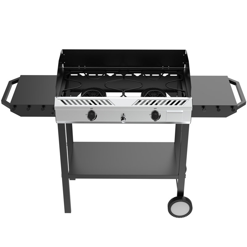 Réchaud de camping au propane à deux brûleurs 150 000 BTU - Cuiseur d'extérieur à allumage automatique avec tablettes latérales et régulateur pour la cour, le patio et le camping