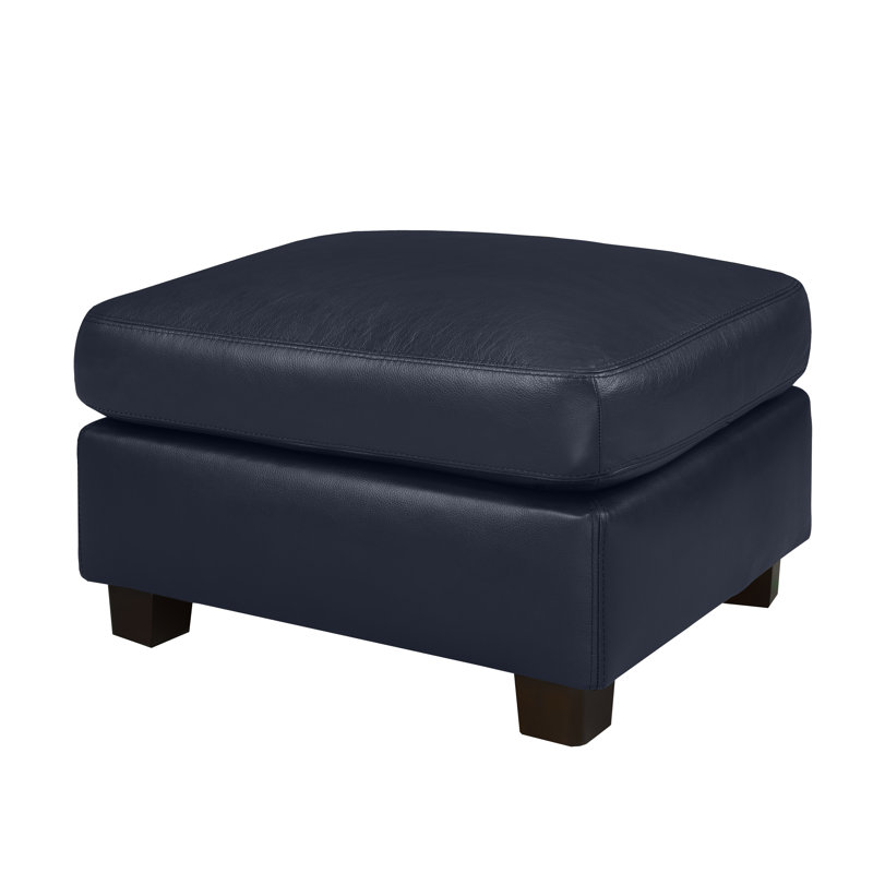 Repose-pieds en cuir véritable 29 po Ambrie, Cuir bleu marine