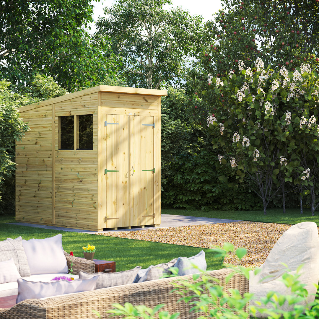 Powersheds 4 x 8ft Premium Pressure Treated Timber Pent Garden Shed, Double Doors