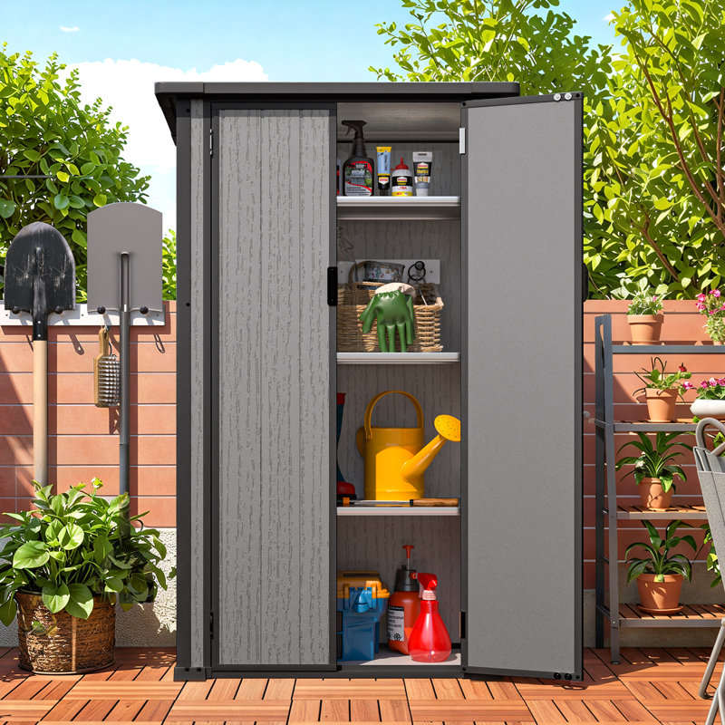 Armoire de rangement extérieure en résine imperméable avec tablettes réglables
