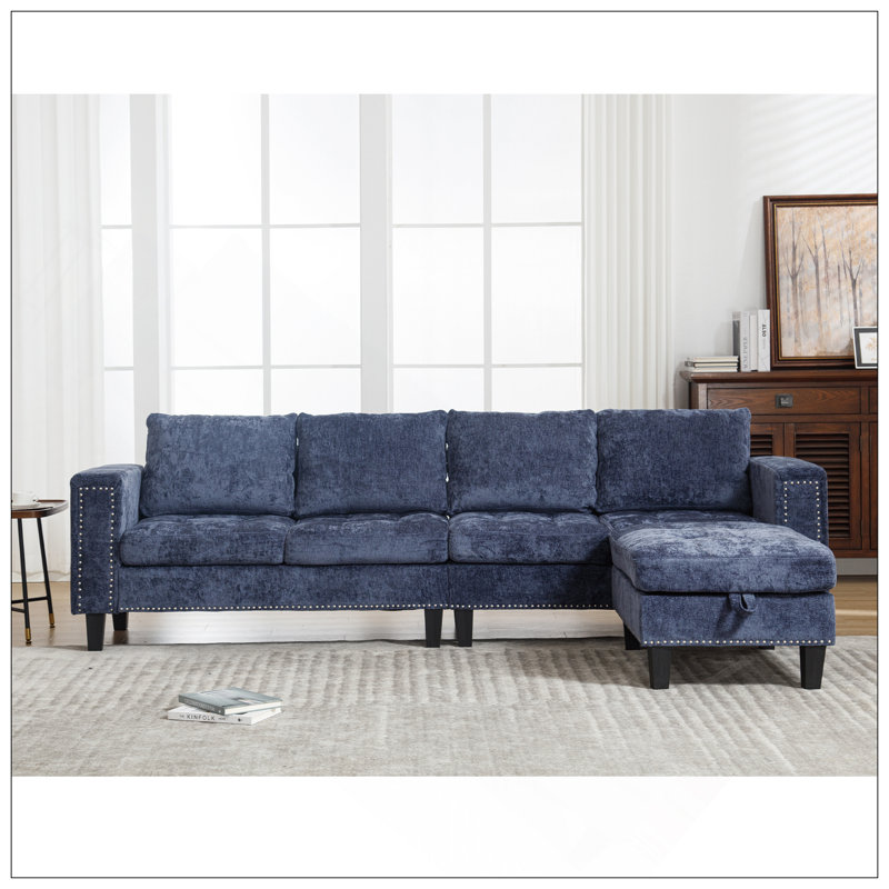 Canapé modulaire 5 places, avec repose-pieds de rangement, canapé modulaire convertible, canapé en L, méridienne réversible, canapé riveté, chenille