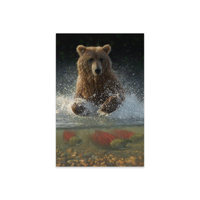 «Brown Bear Fishing Hole», vertical sur plastique / acrylique par Collin Bogle, peinture