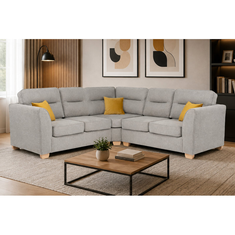 Marryn Upholstered Corner Sofa, Symmetrical, Light Grey