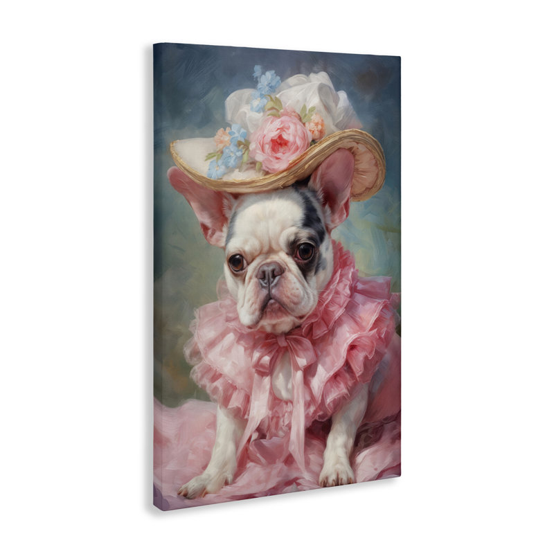 Frenchie en toile rose, design par Wumples, H 24 po x l 16 po