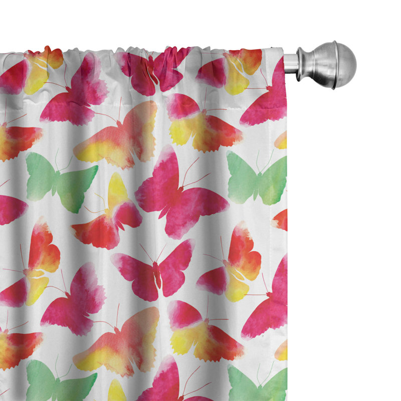 Watercolor Butterflies Semi-Sheer Rod Pocket Sliding Panel, 28" x 84"