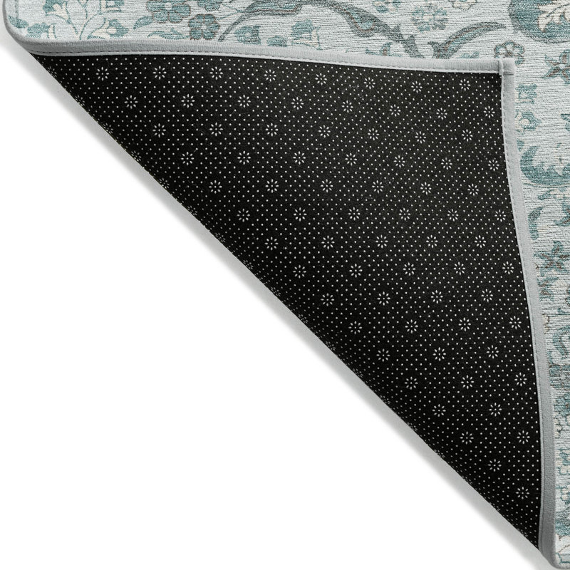 Tapis intérieur / extérieur bleu sarcelle et ivoire lavable à médaillon 10 pi x 14 pi