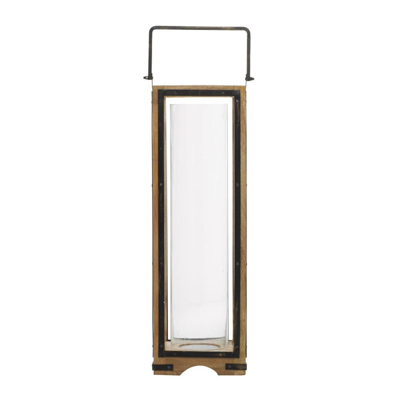 Lanterne brune d'intérieur et d'extérieur en bois de manguier, H 31 po x l 8 po x P 8 po