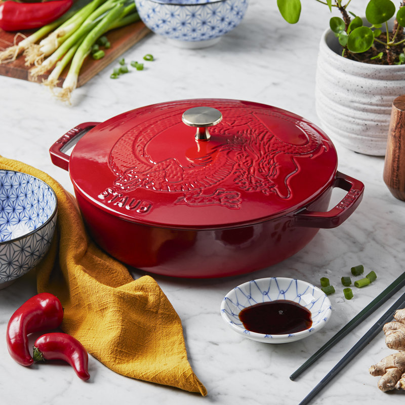 Staub Cast Iron 2.5-Qt Braiser With Dragon Lid, Cherry
