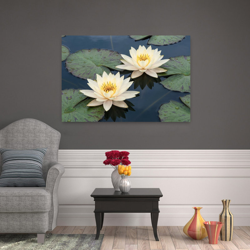 White Water Lilies Contemporary Lily Flower Wall Art, 48" H x 32" W