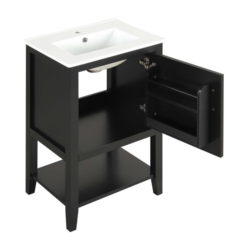 Meuble-lavabo de 20 po avec lavabo, Noir
