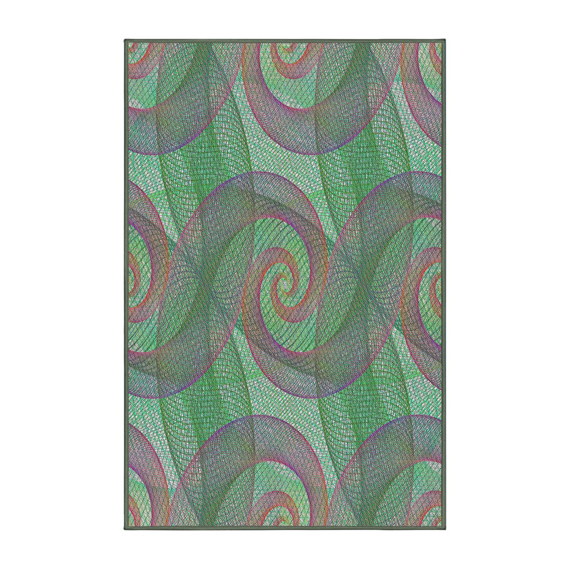 Tapis vert/rouge à motifs, Rectangle 7 pi x 9 pi