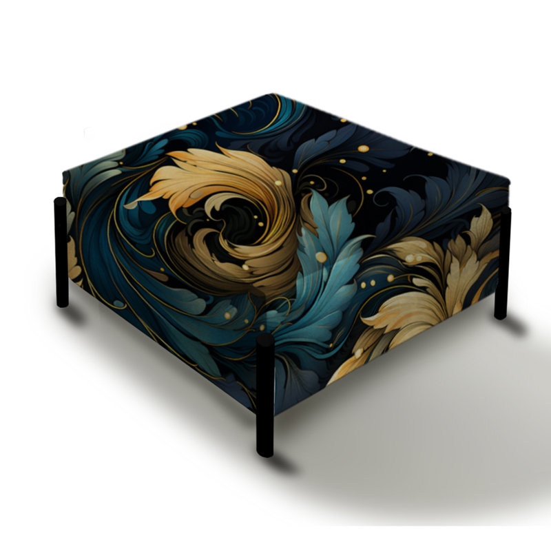 Tourbillon carré damassé bleu et jaune