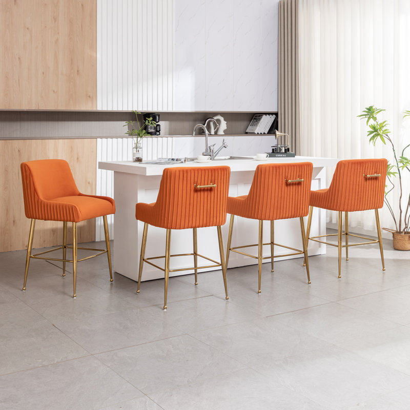 Tufted Velvet Counter Stool, Orange