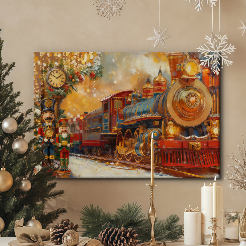 Arbre de Noël en forme de train polaire et arbre d'horloge enneigé rustique enneigé, H 40 po x l 48 po