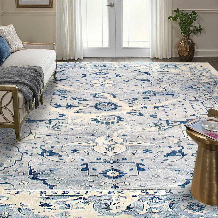 Tapis en soie fine noué à la main 9 pi x 12 pi