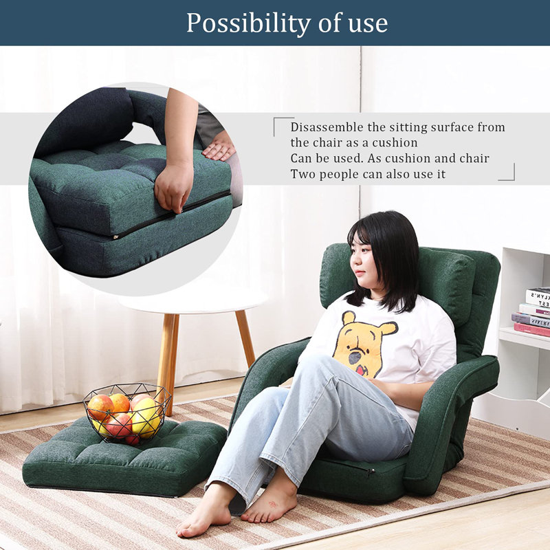 Reclining Floor Gaming Chair Foldable Chaise Lounge Game Chair For Adults With Armrest, Green