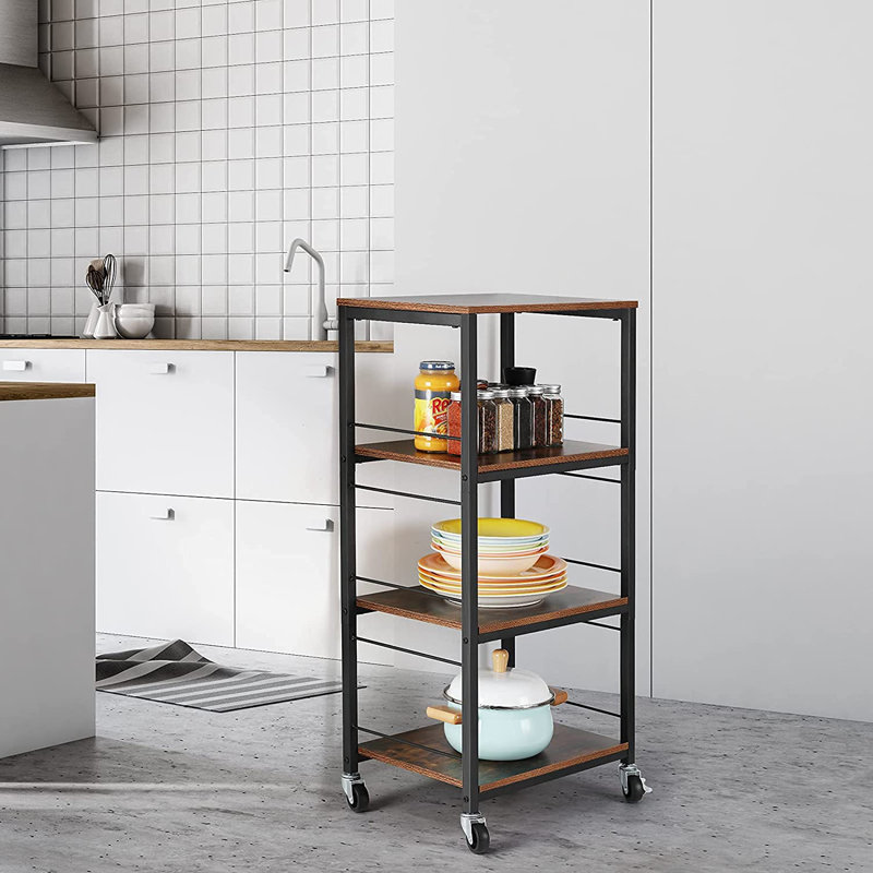 Étagère de rangement en métal avec roues et étagères en bois Eolande
