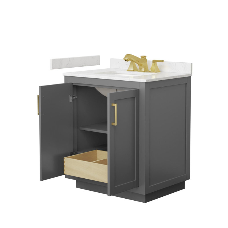 Miranda 30" Freestanding Single Bathroom Vanity with Cultured Marble Top, Gray, Brushed Gold