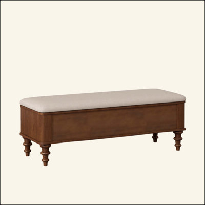 Multi-Functional Storage Ottoman Bench-Solid Rubberwood Bed End Bench with Linen Seat, Storage Bench for Bedroom, Entryway Shoe Organizer for Bedroom, Living Room, Entryway, Closet