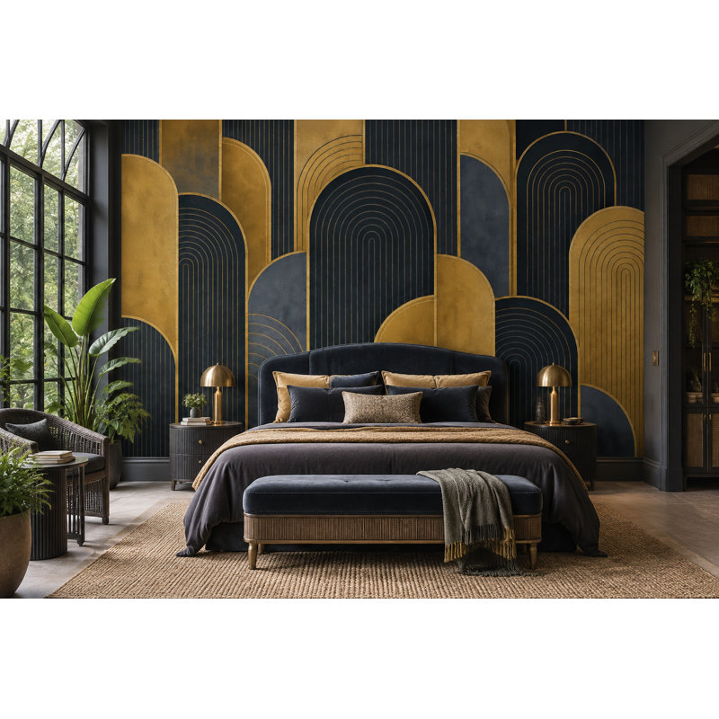 Papier peint art déco doré, 100 po x 96 po, Peler et coller