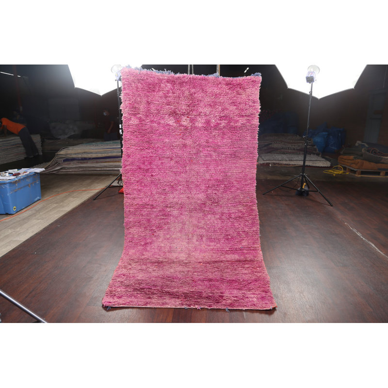 Tapis décoratif en laine de conception unique 4 pi 2 po x 8 pi noué à la main 1950s