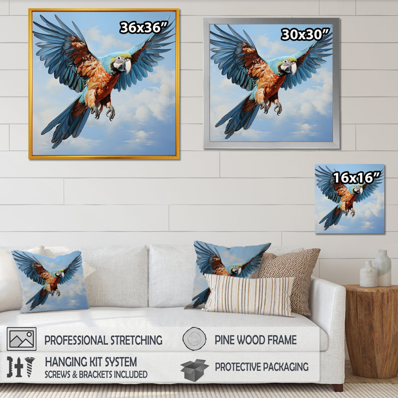 «Parrots Harmony In Flight Elegance» sur impression sur toile, Cadre simple blanc, H 24 po x l 24 po x P 1 po