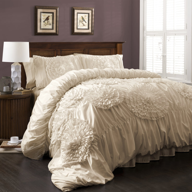 Serena Microfiber Traditional Comforter Set, Ivory, Queen Comforter + 2 Standard Shams