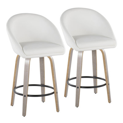 Tabouret de comptoir à hauteur fixe avec pivot en similicuir avec repose-pieds rond en métal noir - ensemble de 2