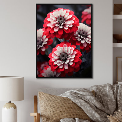"Red Zinnias Zestful II", reproduction sur toile encadrée