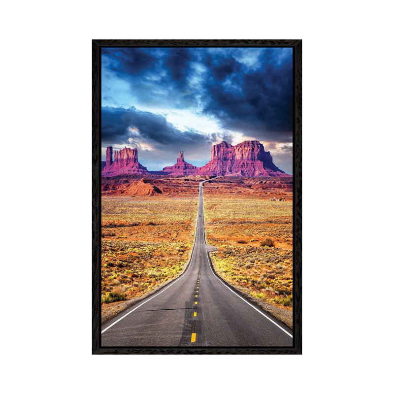 Road Trip II, Road to Monument Valley Arizona 1 Piece Wall Art on Canvas, 101.6 cm H x 66.04 cm W, Black Framed