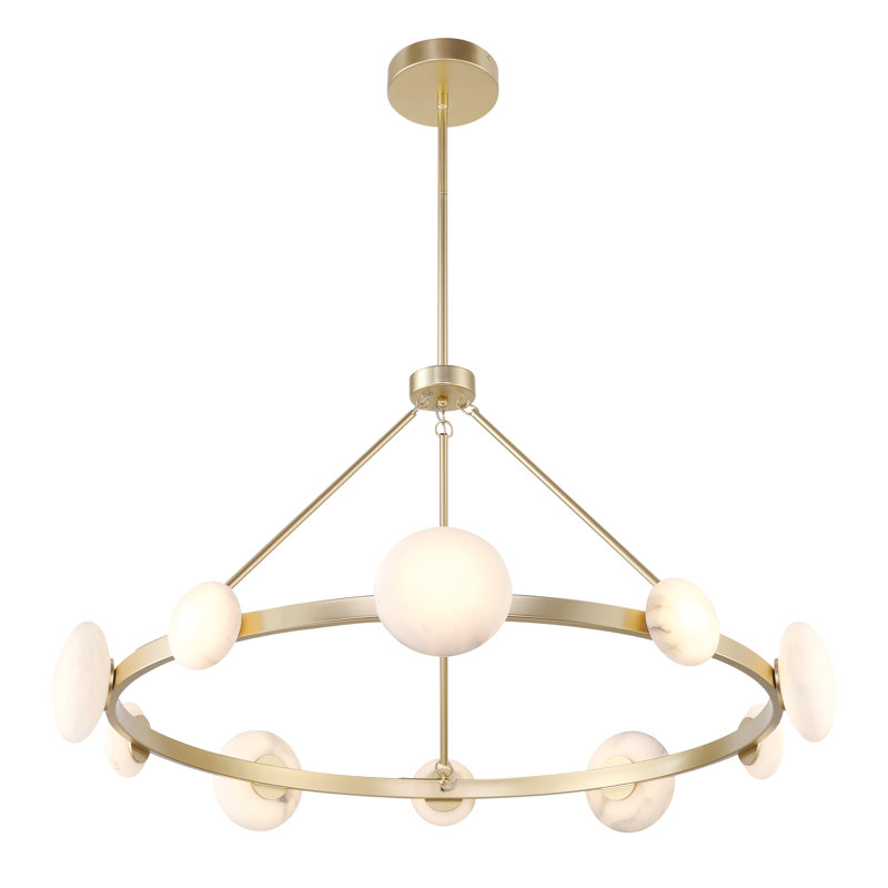 Lily Gold 10-Light LED Chandelier with Alabaster Shades