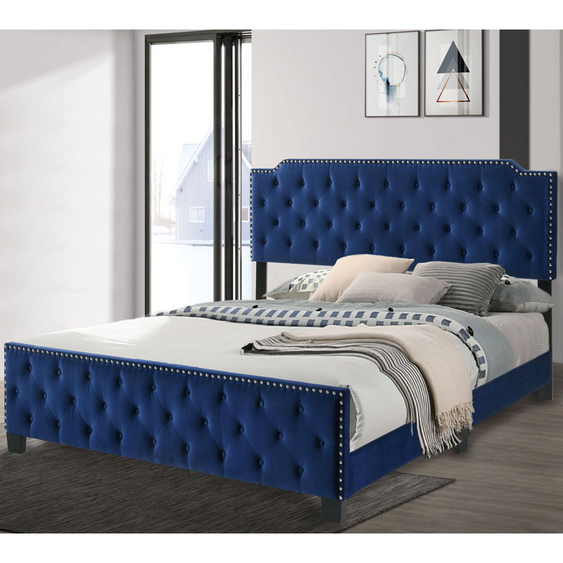 Feickert Flannelette Tufted Bed With Care Kit, King, Navy