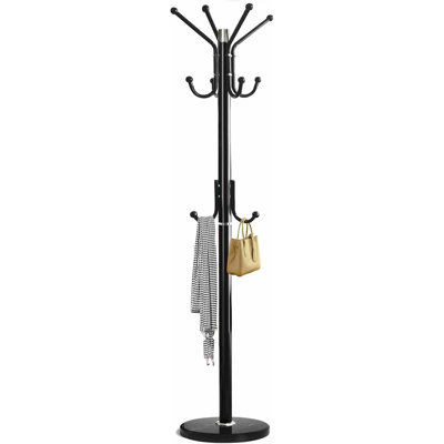 Modern Coat Rack Freestanding With Natural Marble Base & Sturdy Metal Frame, 11 Hooks Hall Tree