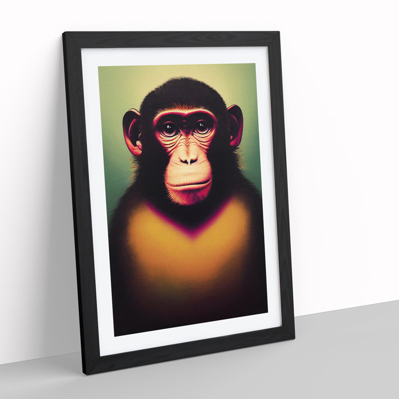 Monkey Face - Wrapped Canvas Print, Black Framed, 34cm H x 25cm W x 2cm D