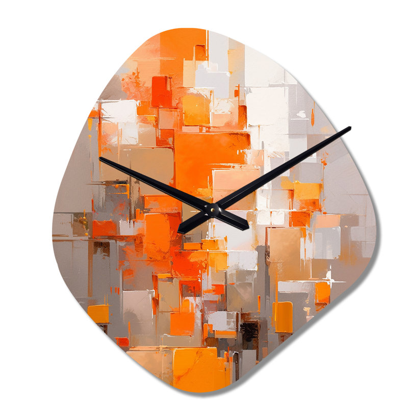 Horloge murale de forme irrégulière, orange, brun, réalités brisées - cubisme, Petit