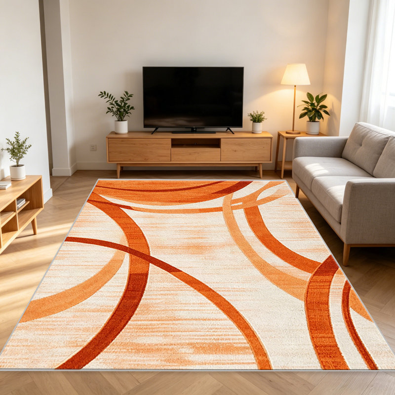 Orange and White Abstract Swirl carpet-easy to clean, machine-washable, soft and comfortable; suitable for door mats, kitchens, living rooms, bedrooms, corridors, and laundry areas. Easy to clean, durable carpet for home decoration.
