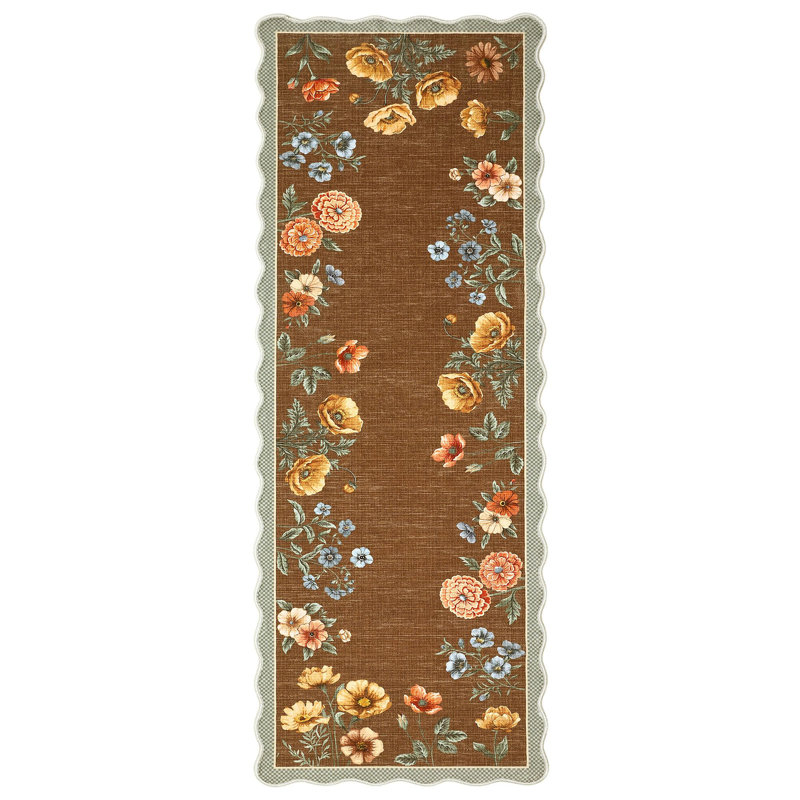 Scalloped Rug Machine Washable Floral Living Room Rugs Non Slip Bedroom Carpet for Nursery Dining Room Dorm Office, Brown