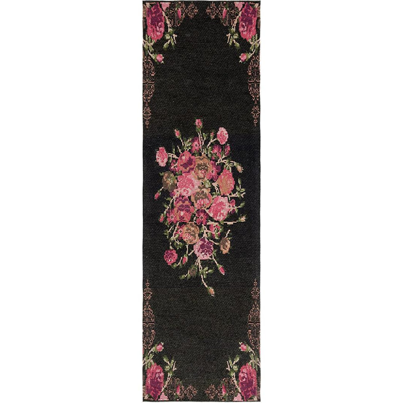 Tammie Floral Black/Red Area Rug, Runner 2'3" x 10'